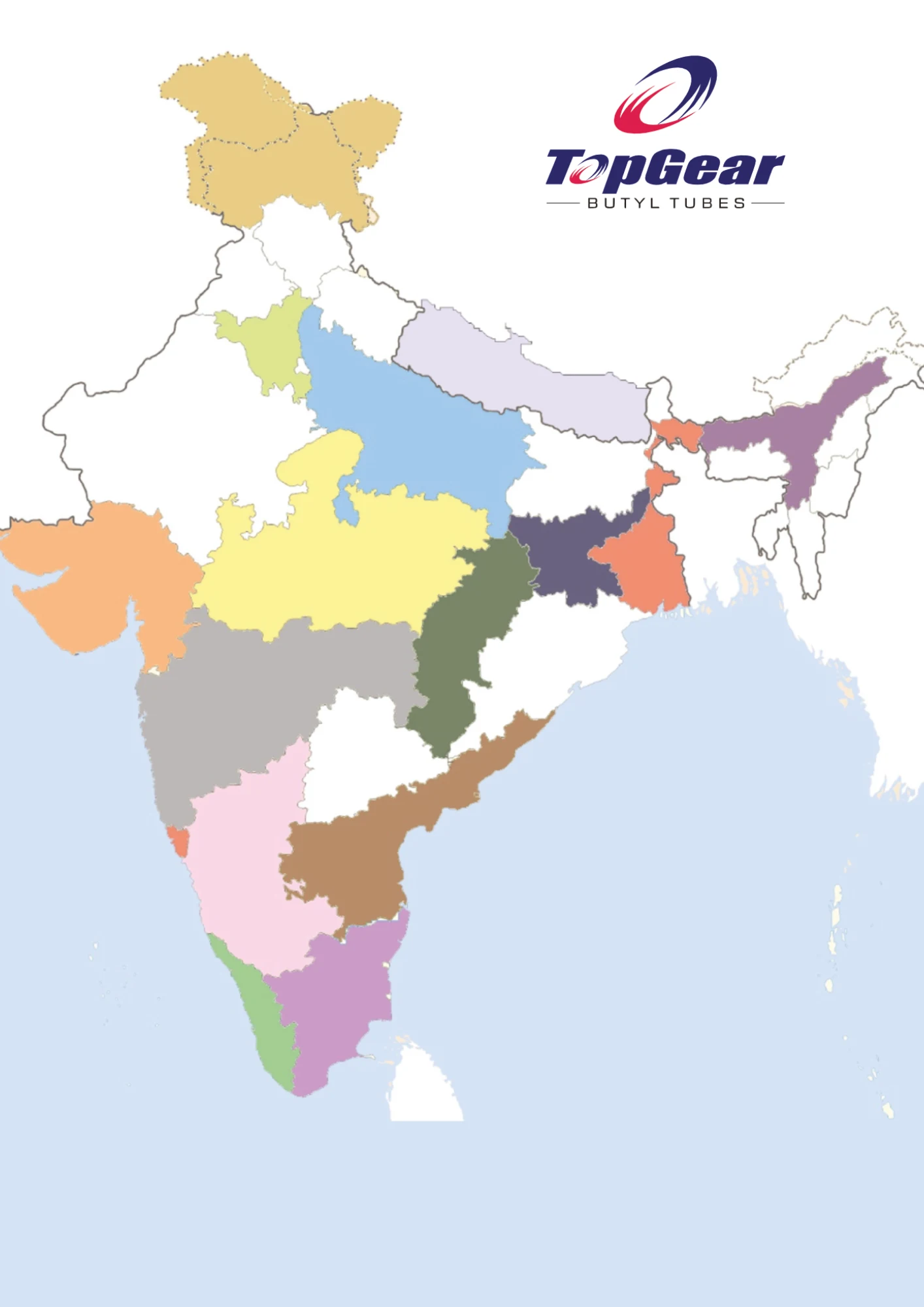TopGear™ pan-India distribution network map showing state-wise coverage